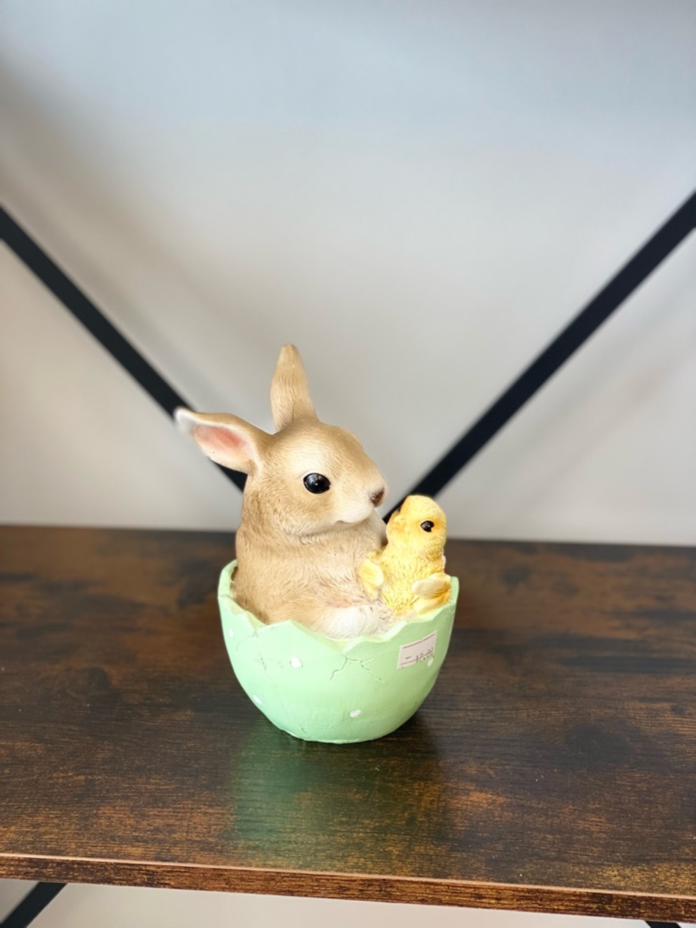 Brown Bunny and Yellow Chick Decorative Small Pet Figurine in Mint Egg